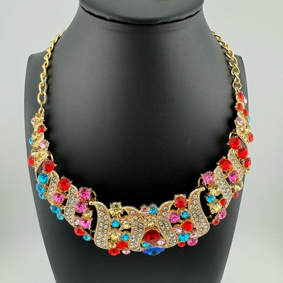 Rhinestone Multicolor Necklace and Earrings Set - Picture 3 of 4